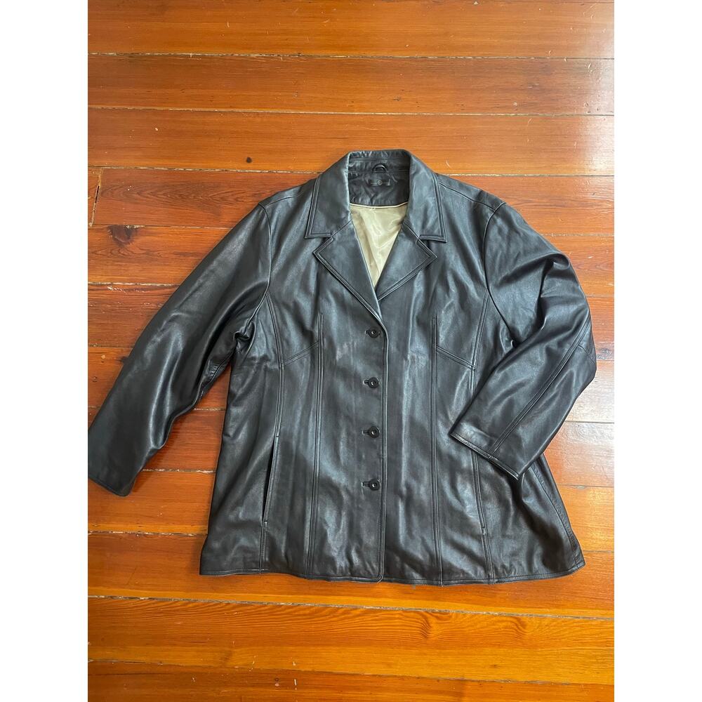 Vintage Wilsons Leather Black Leather Blazer Jacket Womens XL Minimalist